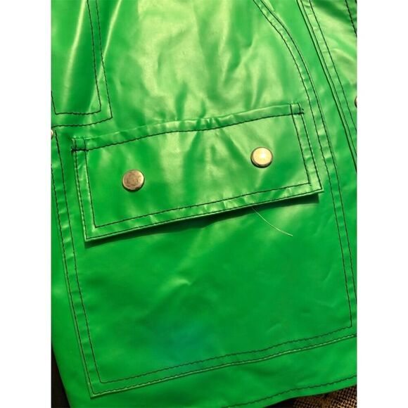80s Vintage Green Women's Raincoat M Nautical Lining Reversible Mid-Length - Picture 4 of 10